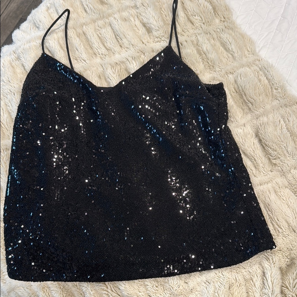 David Lerner Black Sequin Camisole with Spaghetti Straps